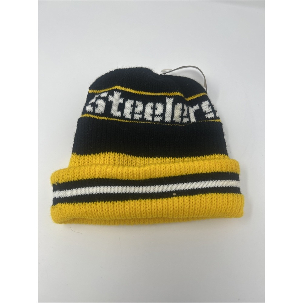 NWT VNTG Pittsburgh Steelers Black Gold NFL Knit Beanie Hat Football Fan Gear